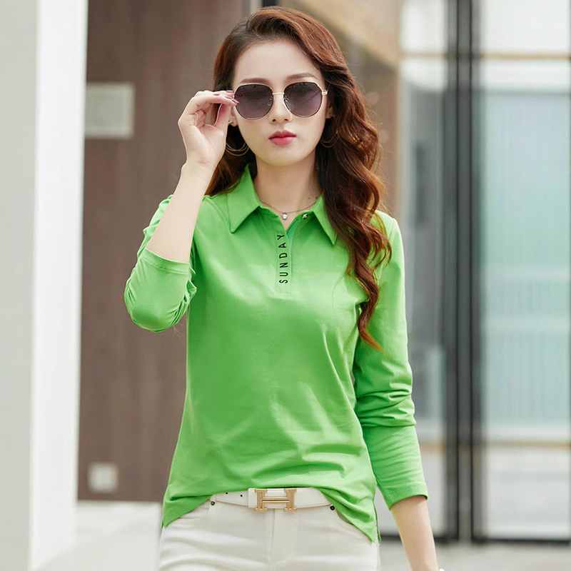 2022 AuTumn BoTToming ShirT Women's T-shirT CoTTon Fashion Casual Loose Design Sense Niche polo Collar LeTTer Women 915 2022 AuTumn BoTToming ShirT Women's T-shirT CoTTon Fashion Casual Loose Design Sense Niche polo Collar LeTTer Women 915
