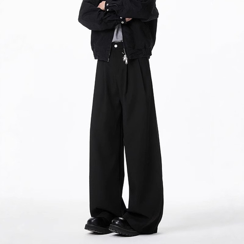Cleanfit Black Bending Knife Straight Leg Men's Spring and Autumn Feeling Wide Leg Casual Trousers with Drape Professional Suit Pants