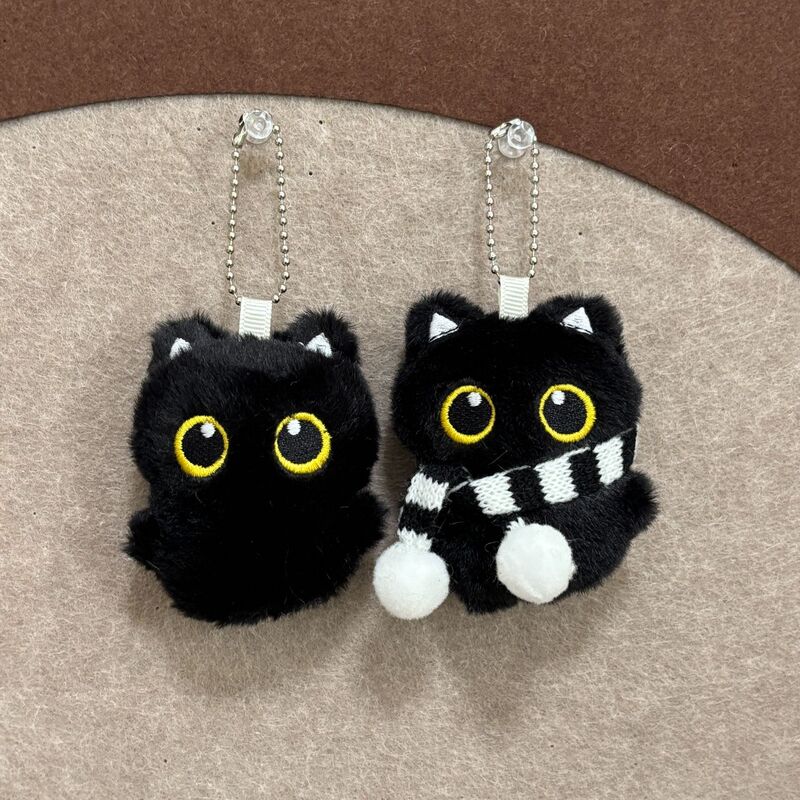 Creative Plush Big-Eyed Black Cat Doll Keychain Pendant Clothing Bag Accessories Doll Machine Bag Hanging Chain