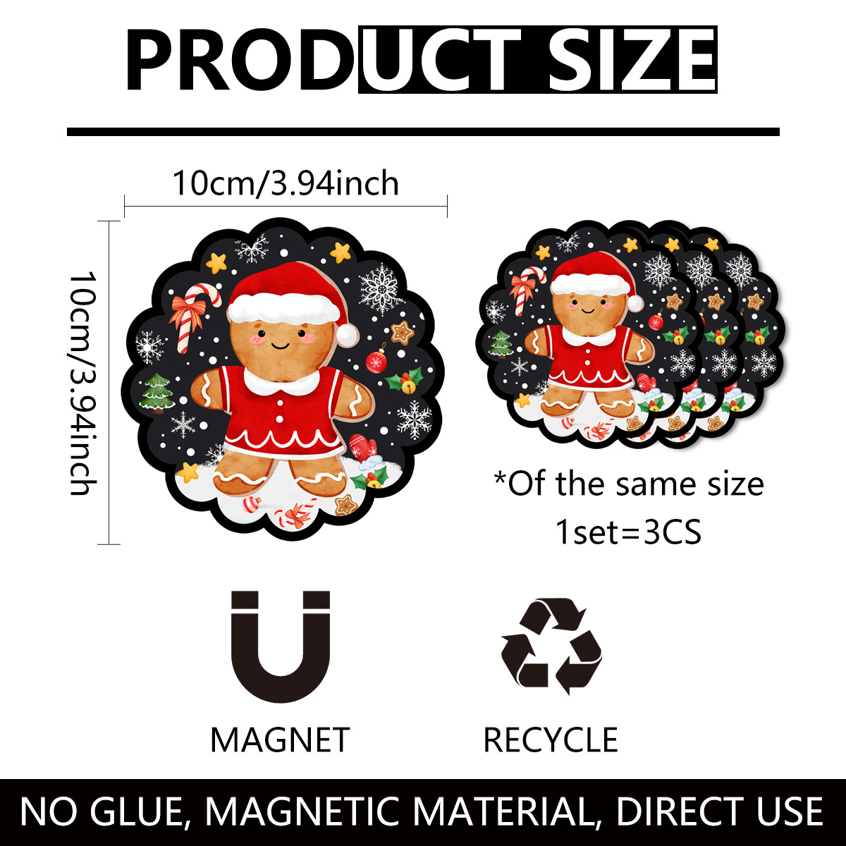 wall Sticker /wall Decal /wall Mural CLT13501 New Christmas-themed Gingerbread Man Refrigerator Computer Decoration Magnetic Adhesive-Free Sticker_voghion.com