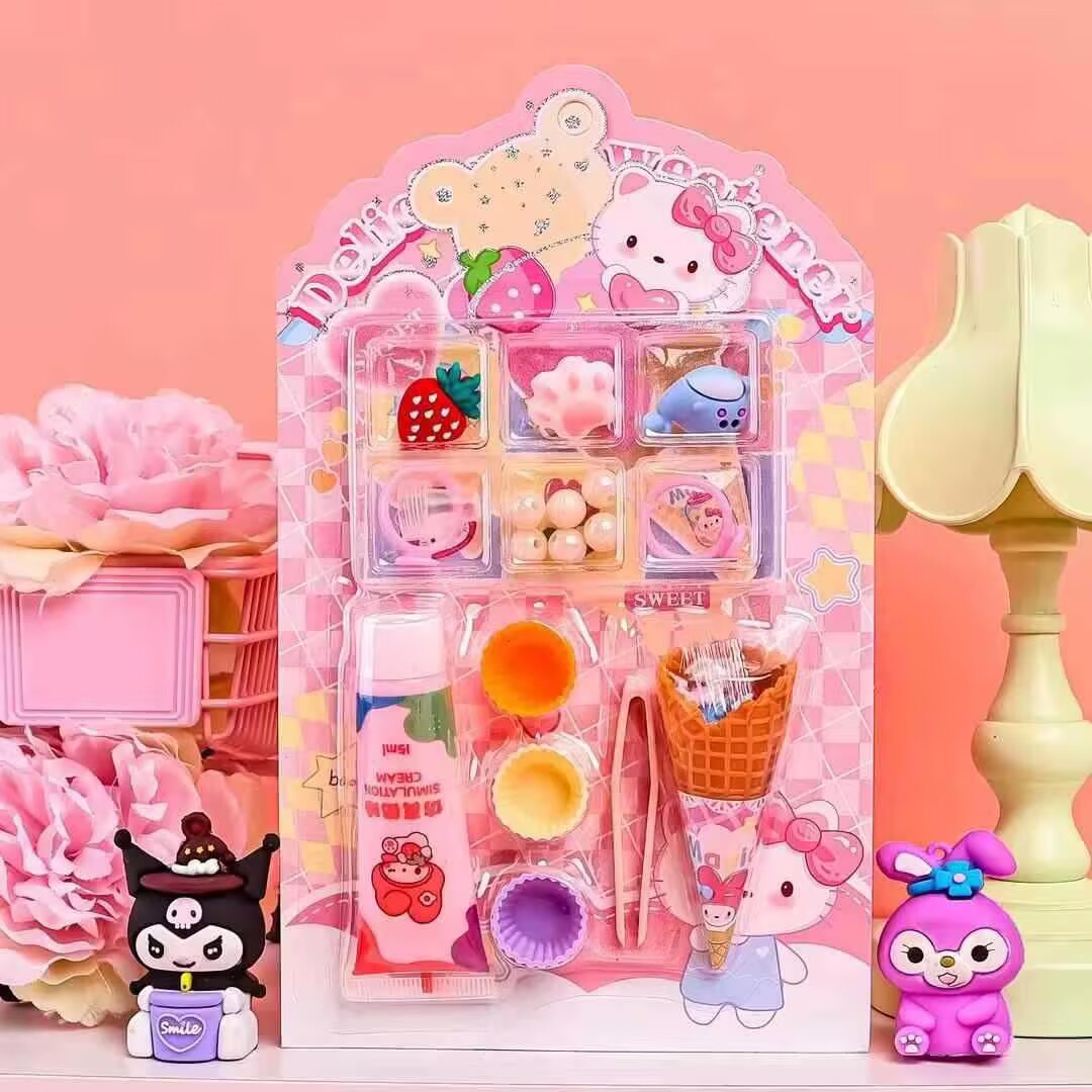 Crema creativa hecha a mano para niños, pastel de cumpleaños de simulación de dibujos animados, material de arcilla ultraligero, juego de papelería