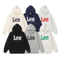 韩国潮牌lee字母印花撞色连帽宽松卫衣百搭毛圈带口袋情侣款卫衣
