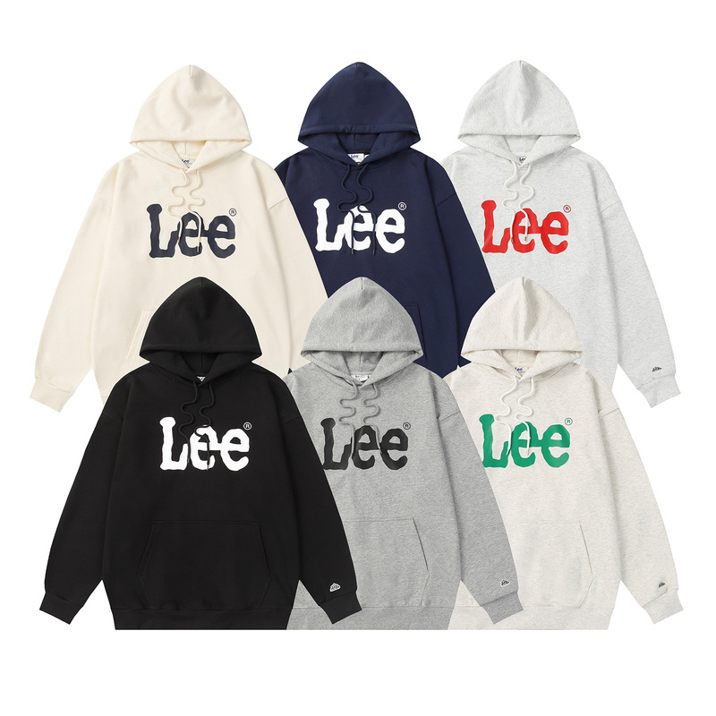 韩国潮牌lee字母印花撞色连帽宽松卫衣百搭毛圈带口袋情侣款卫衣|undefined