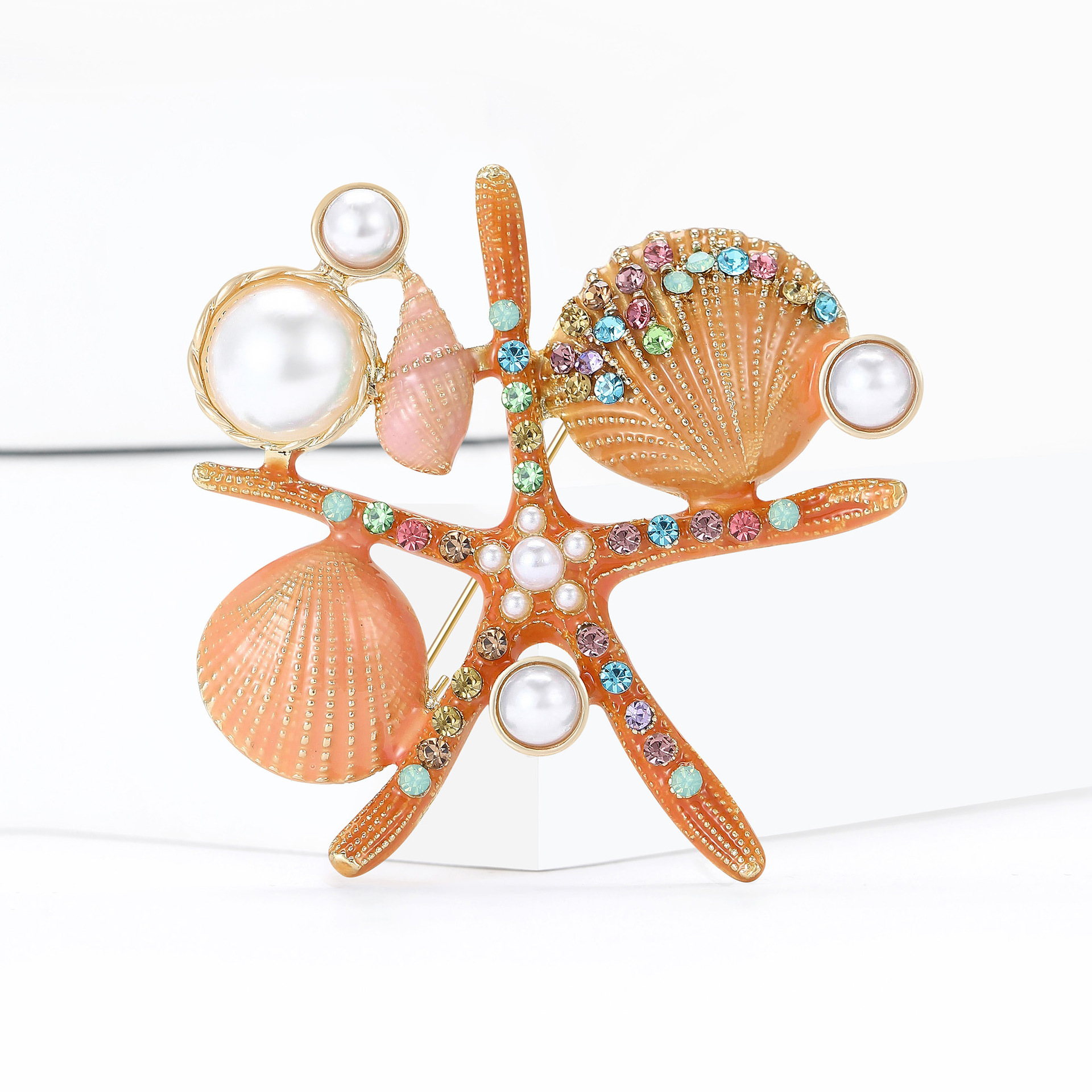 Korean-Style Creative Enamel Oil-Drip Starfish Shell Brooch Alloy Cartoon Marine Life Corsage Personalized Clothing Pin