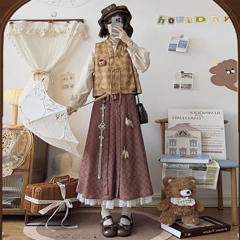 New Chinese-Style Autumn and Winter Hanfu for Women 2026 New Model, National Style with Han Elements, Daily Commute Outfit, Retro Vest and Skirt Set New Chinese-Style Autumn and Winter Hanfu for Women 2026 New Model, National Style with Han Elements, Daily Commute Outfit, Retro Vest and Skirt Set