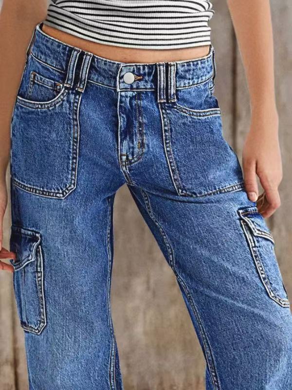 Jeans droits slim taille haute élastiques pour femmes, collection automne européenne et américaine_voghion.com