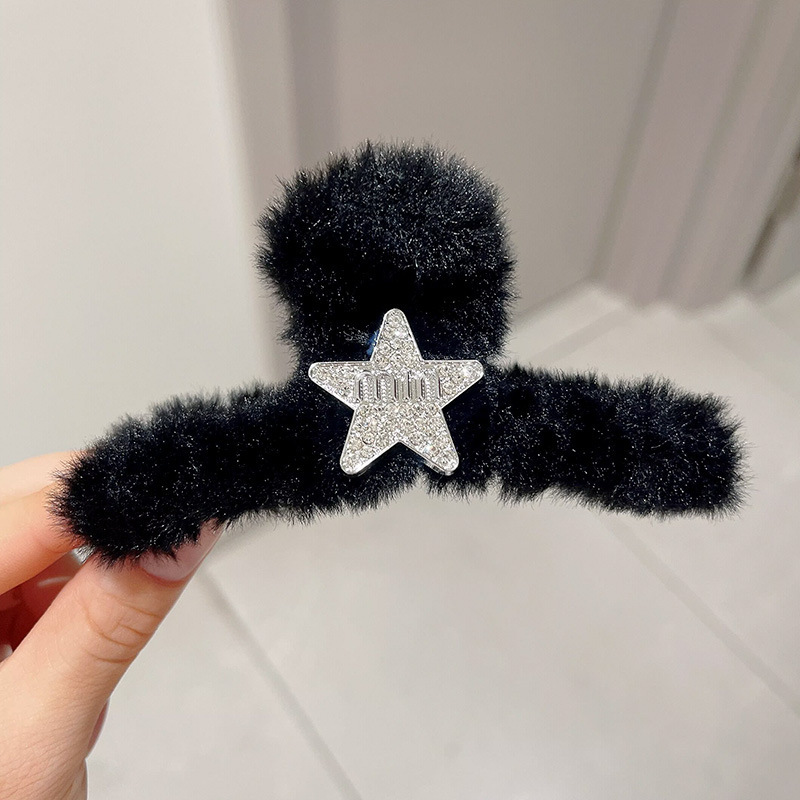 2026秋冬ミンクファー毛皮ヘアクリップ、高級感のある後頭部用大型シャーククリップ、ハート型キラキラ輝くダイヤモンド付き毛皮ヘアクリップ