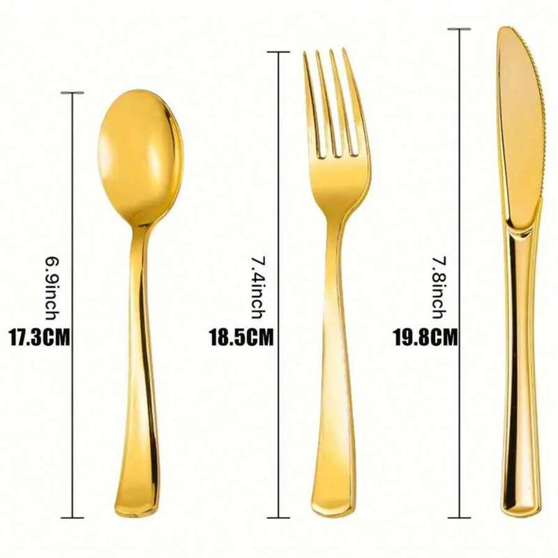 Fully Managed Cross-Border Xiyin Temu Delivery Spot Dinner Plate Plastic Gold Fork Disposable Knife, Fork and Spoon Set Rose