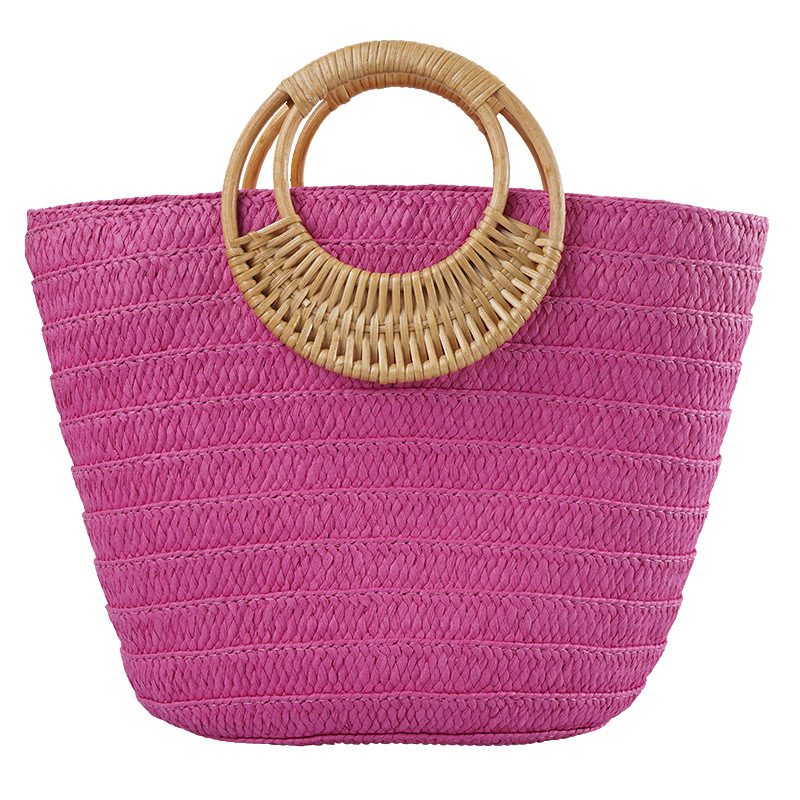Casual Large Capacity Straw Woven Bag For Women, Summer Beach Vacation Woven Tote, Commuter Handbag, Market Basket Bucket Bag - Thumbnail 6