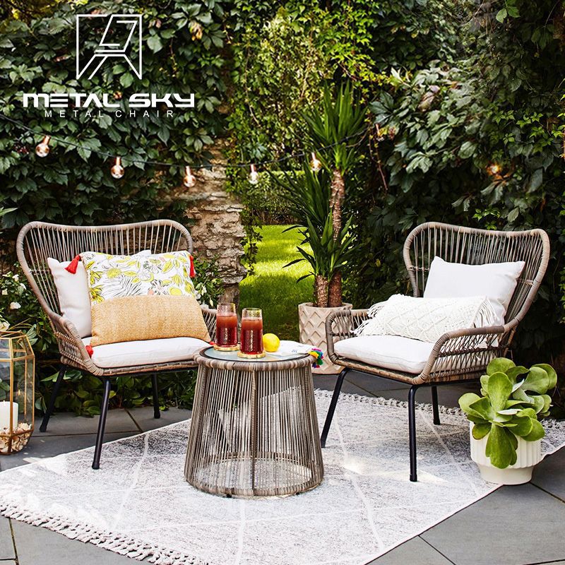 Outdoor rattan chair set of three, home leisure table and chairs, tea table, balcony small table and chairs, rattan furniture combination, waterproof and sunproof