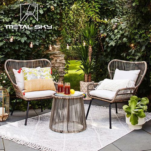 Outdoor rattan chair set of three, home leisure table and chairs, tea table, balcony small table and chairs, rattan furniture combination, waterproof and sunproof