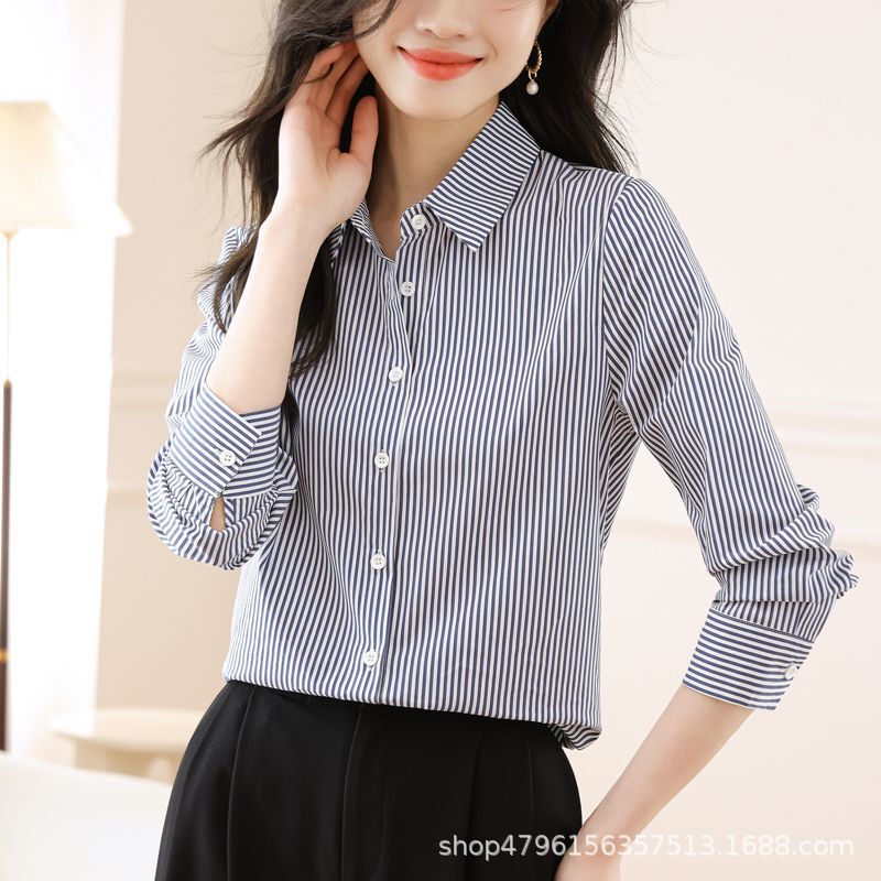 Fashion Striped Design Long Sleeve Spring and Autumn Shirt Korean Style Elegant New All-match Loose Casual Top with Cotton Shirt