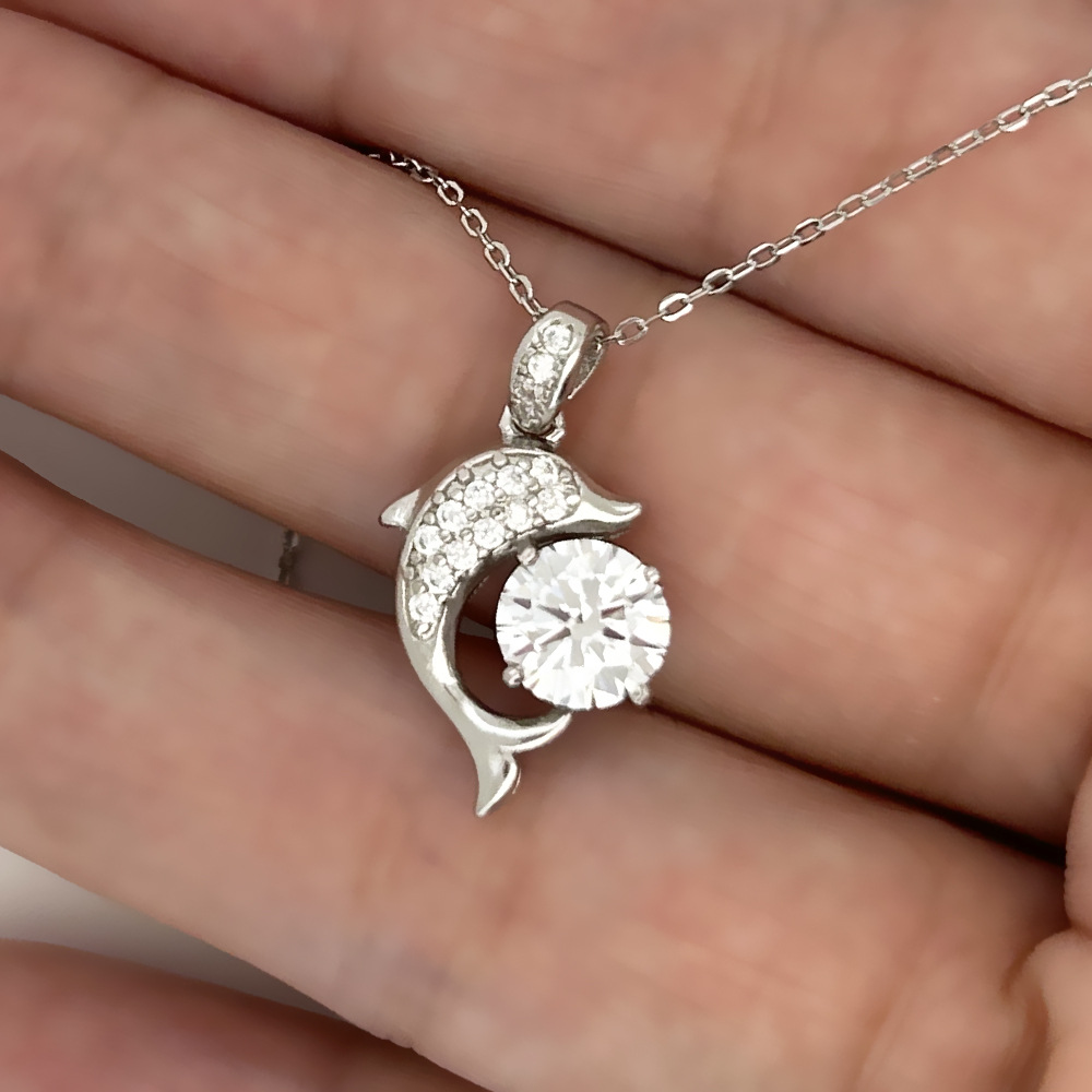 New Dolphin Moissanite Necklace Cross-Border S925 Sterling Silver Elegant Simple Pendant Fashion Commuter Diamond Clavicle Chain