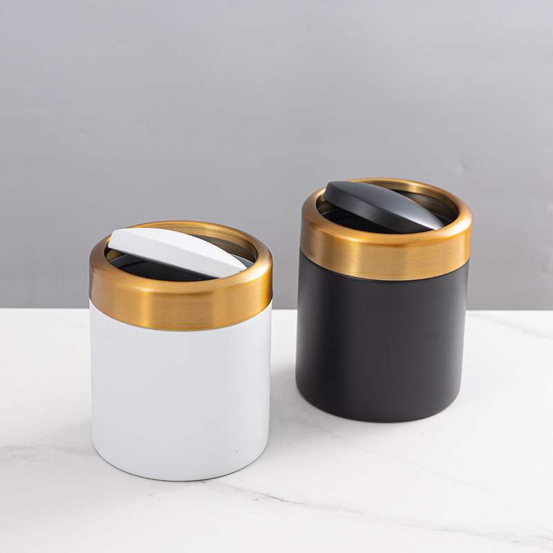 304 Stainless Steel Desktop Trash Can, Black Coffee Bar Mini Toilet Paper Basket, Bathroom Storage Box with Lid