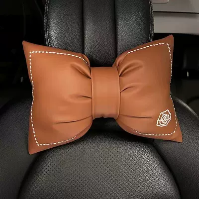 headrest car decoration creative seat — Headrest - brown-leather-embroidered-camellia-headrest