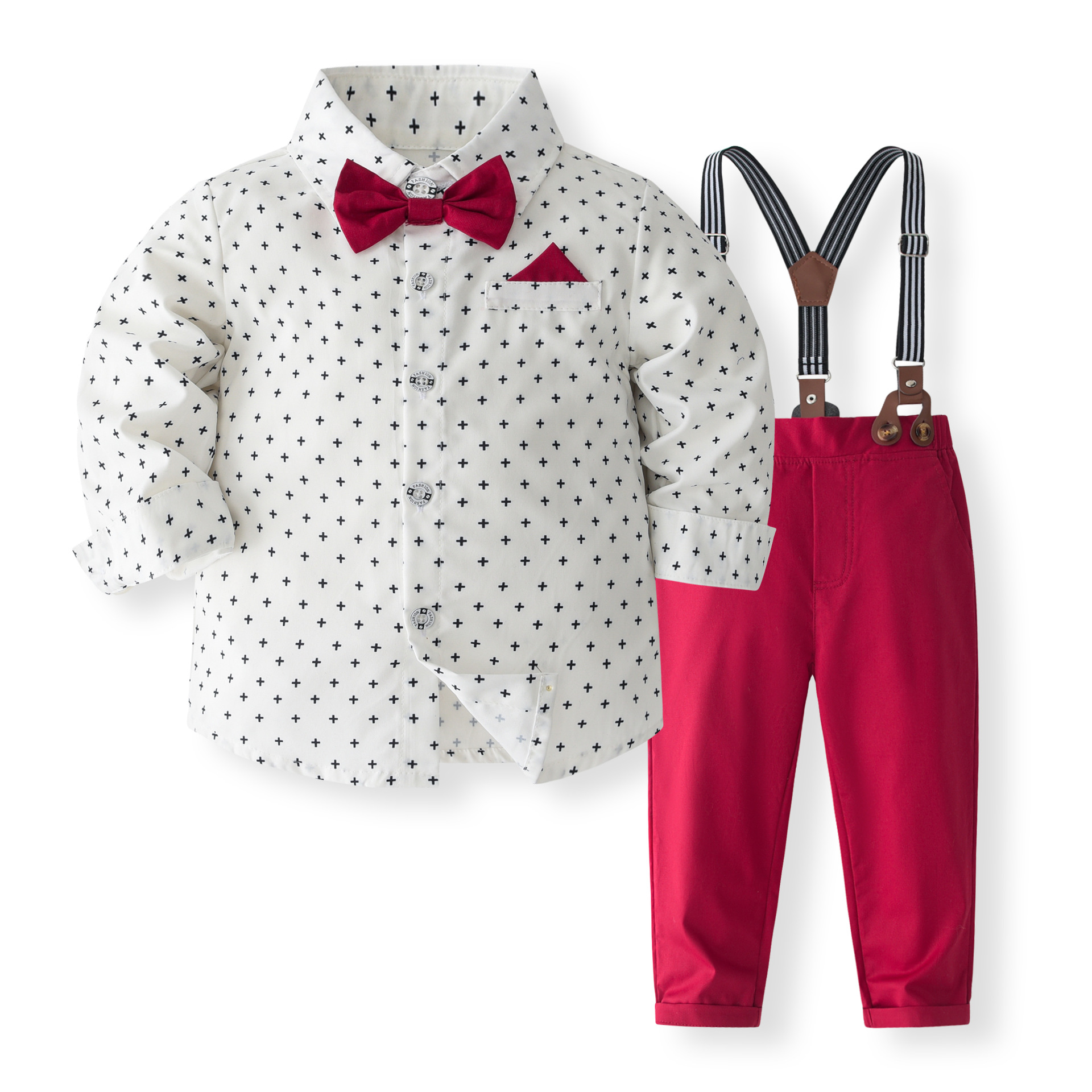 New Boys Spring and Autumn Gentleman Suit suit Children's Dot Shirt Strappers British Style Children's Clothing Wholesale