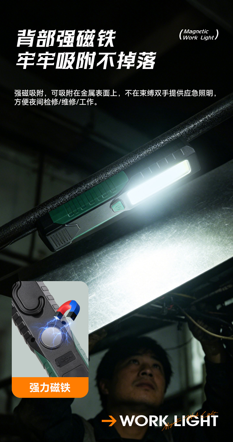 Car Repair Tool Light Cob Ultra-Bright Strong Magnet Multi-Functional Led Emergency Foldable Inspection Work Light