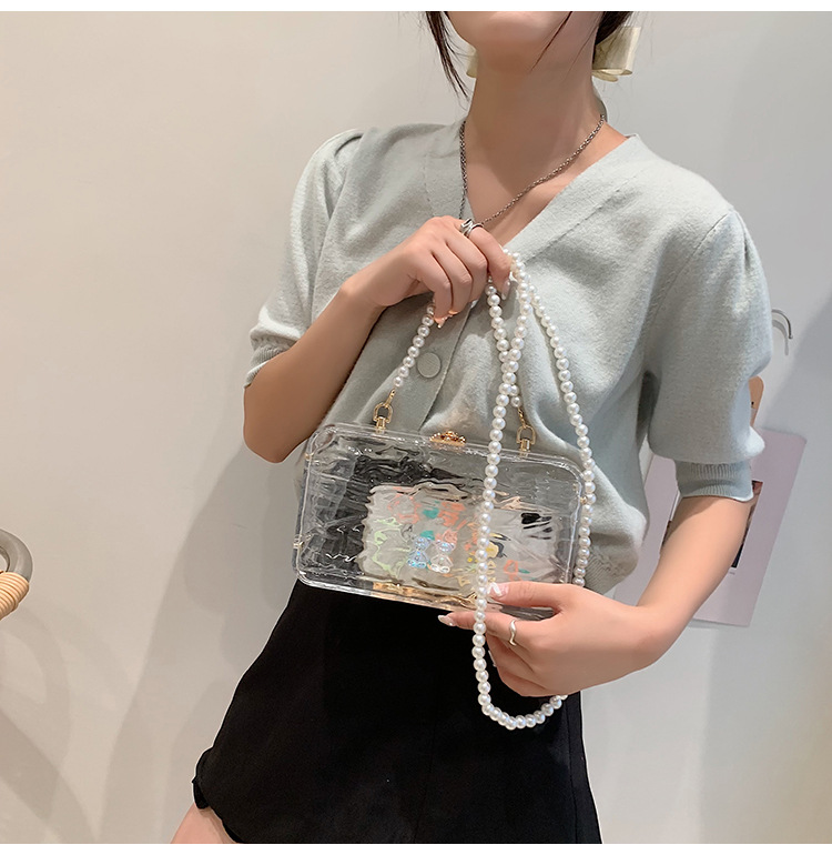 Transparent Box Acrylic Beaded Chain Small Square Bag 2021 Korean Style Soft Girl Fashion Shoulder Messenger Bag display picture 19