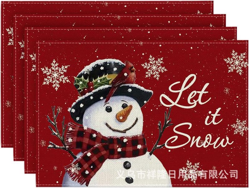 アマゾンの爆発クリスマスの食事マットクリスマス雪だるま亜麻のテーブルマット雪花格子プリントの食事皿断熱マット|undefined