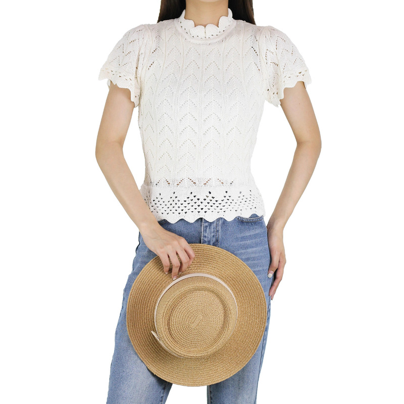 Spot New European and American Foreign Trade Women's Clothing Dropshipping Plain Crochet Hollow Sweater Wholesale Manufacturer Summer Women