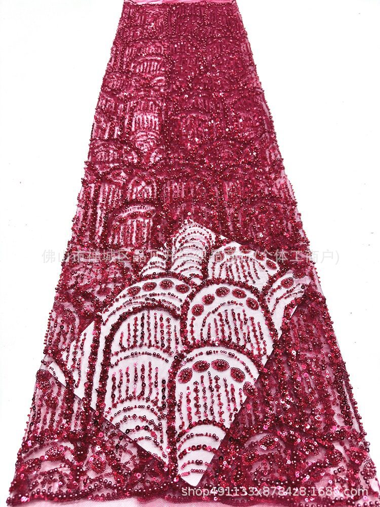 Tejido de bordado de perlas tridimensionales de bordado de perlas de clavos de moda atmósfera europea y americana vestido de boda vestido de moda tela