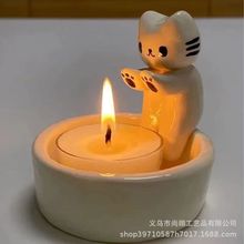 跨境新品小猫烛台树脂工艺品 客厅摆件轻奢风 亚马逊卡通取暖装饰