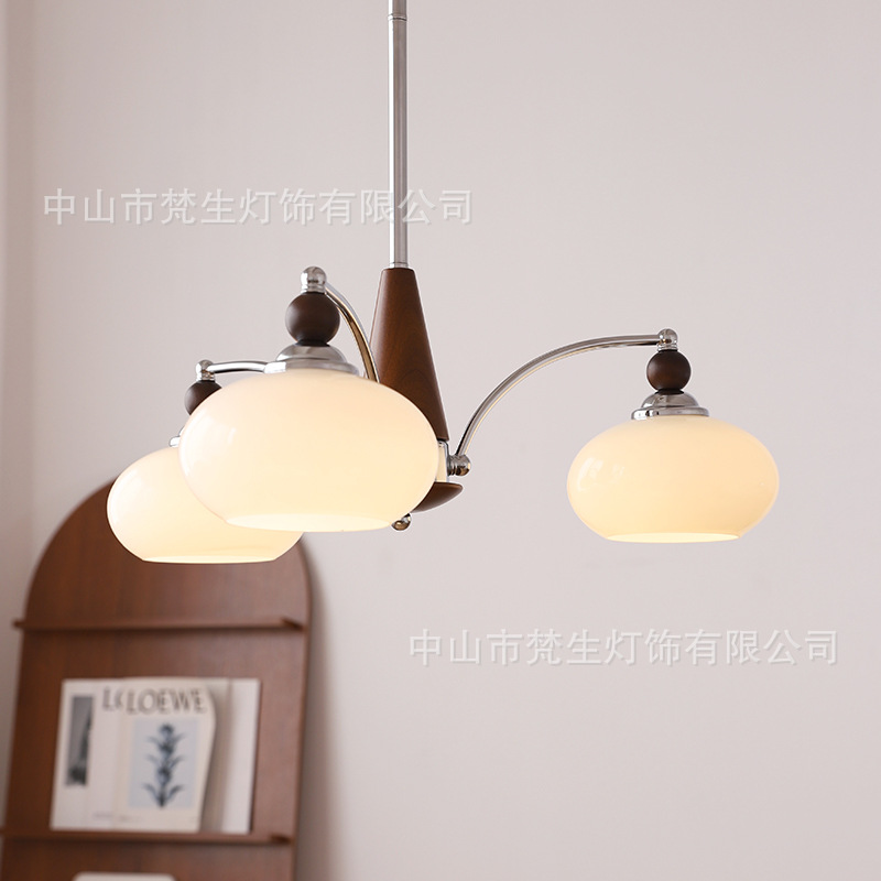 Bauhaus Cream Wind Ancient Living Room Chandelier Designer Solid Wood Creative Persimmon Flower Glass Bedroom Lamp