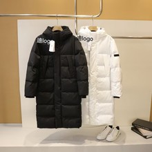 迪桑家明星同款冬季保暖男女同款情侣中长款连帽羽绒服鸭绒外套潮