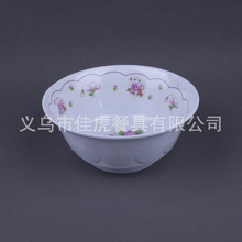 密胺贴花平底碗汤碗大量库存现货8寸扣碗莲花碗圆形餐碗餐具厂家