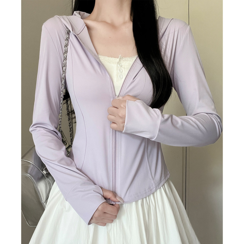 Purple Ice Silk Slim-Fit Sun Protection Clothing for Women, Summer 2026 New Thin Outdoor Uv Protection Hooded Cardigan Top Purple Ice Silk Slim-Fit Sun Protection Clothing for Women, Summer 2026 New Thin Outdoor Uv Protection Hooded Cardigan Top