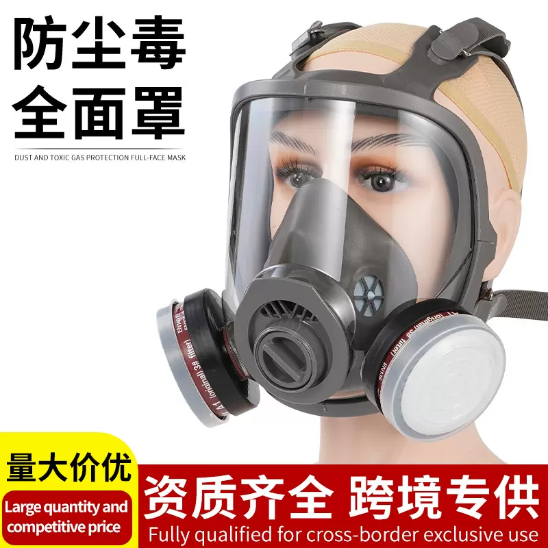 防毒面具全面罩喷漆农药装修打磨化工煤矿消防防护面罩双用三接口