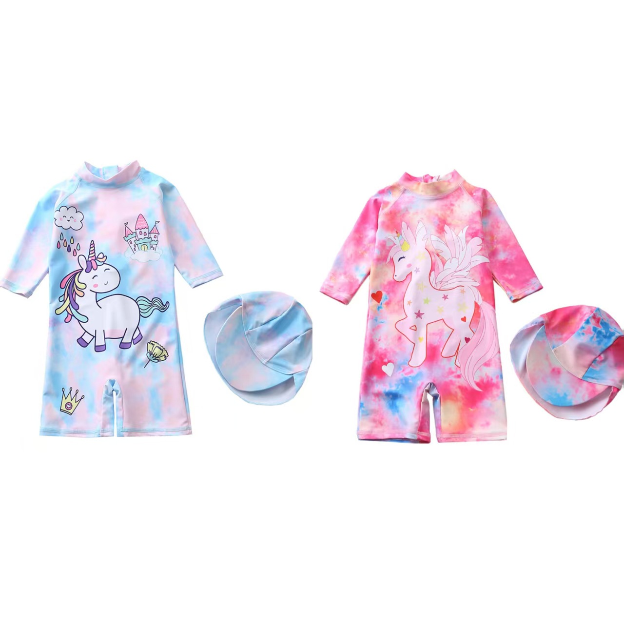 Children's Swimsuit Women's One-Piece Swimsuit European and American Large, Medium and Small Children's Surfing Suit Baby Long-Sleeved Girl's Swimsuit