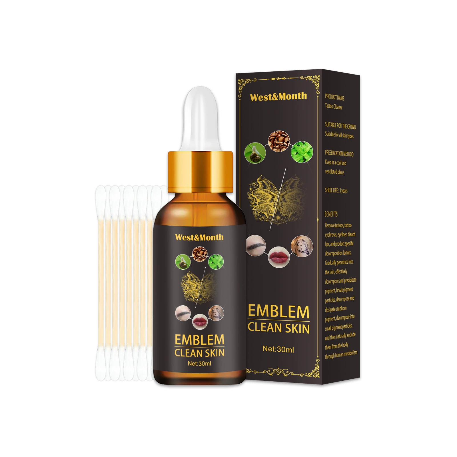 Жидкость для очистки татуировок West&Month, средство для быстрой очистки татуировок и бровей