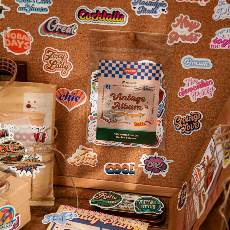 Paquete de pegatinas transfronterizas Mr. Paper 100 pegatinas especiales retro letras inglesas pegatinas de sello pegatinas decorativas