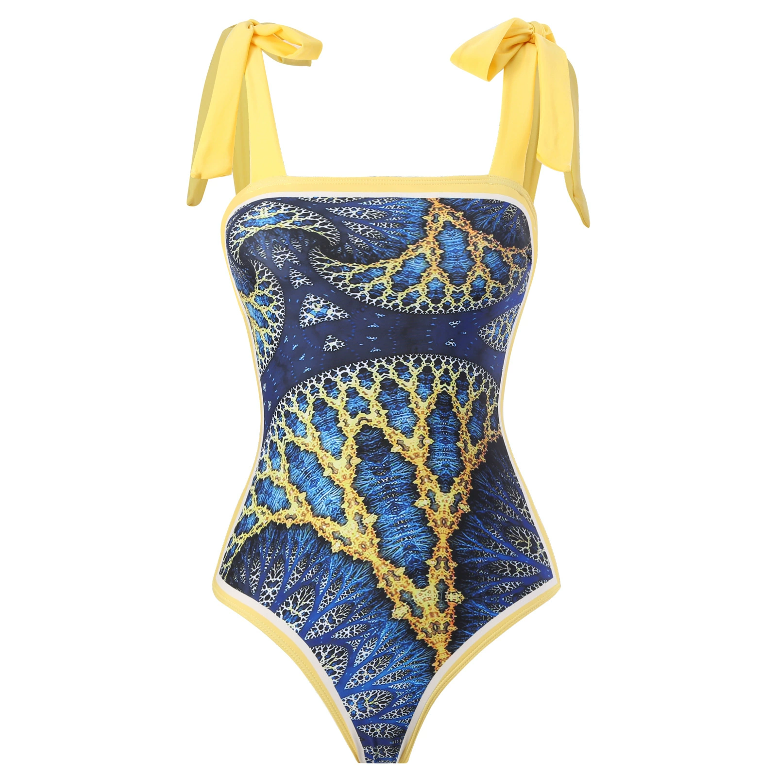 One-Piece Swimsuit (Qiao Jiayuan) 2025 Retro Style with Wrap Skirt, Crane Print, S–XL & One Size