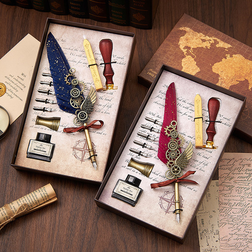 Duke Pen High-Quality Feathery Pen European Retro Dip Pen Gift Box Calligraphy Practice Writing Gift Engraving Seal