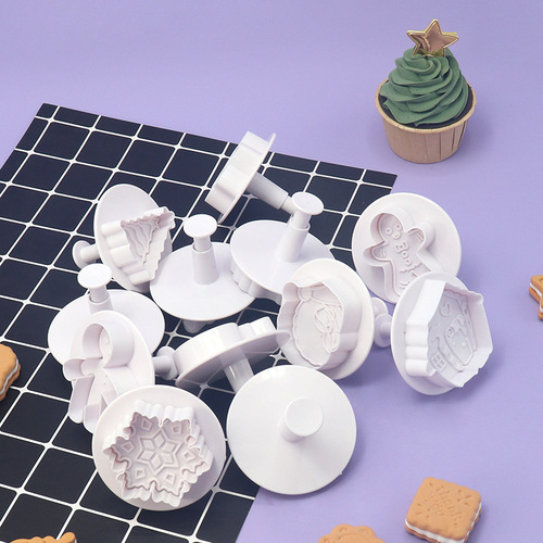 Kulaite decorative white plastic mold opp Christmas cookie mold baking four-piece set Christmas spring mold
