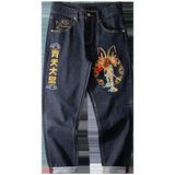 Джинсы, модные штаны, осенние, китайский стиль, с вышивкой, свободный прямой крой