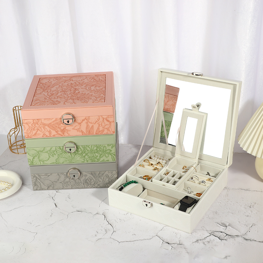 时尚大容量首饰盒高级感戒指项链收纳盒轻奢带锁防氧化首饰收纳盒