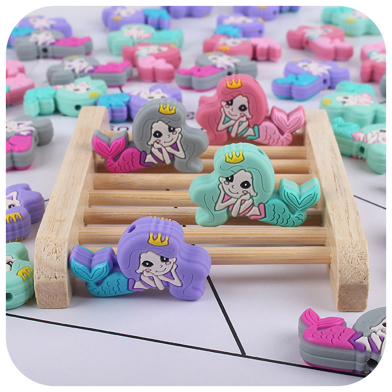 Nueva madre y el niño suministros de dibujos animados sirena cuentas silicona creativo DIY chupete cadena pulsera juguete mordedor Accesorios