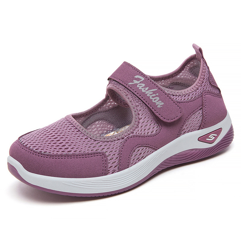 Zapatos mujer 2024 verano nuevos zapatos para caminar malla transpirable zapatos de mujer zapatos de madre de mediana edad y ancianos zapatos de velcro individuales