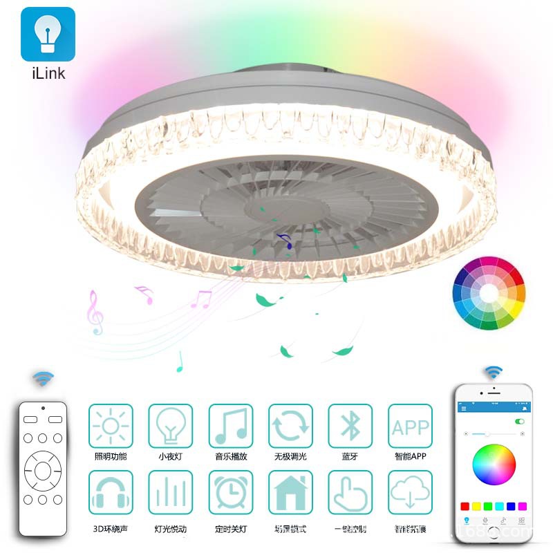 Rgb Phantom Ceiling Fan Household Fan Bedroom Restaurant Led Ceiling Fan Light Bluetooth Smart App Graffiti Google