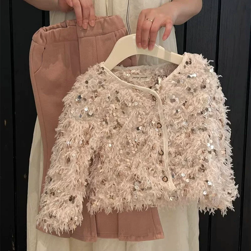 Jacket, nail sequins, autumn long-sleeve, for 3-8 years old