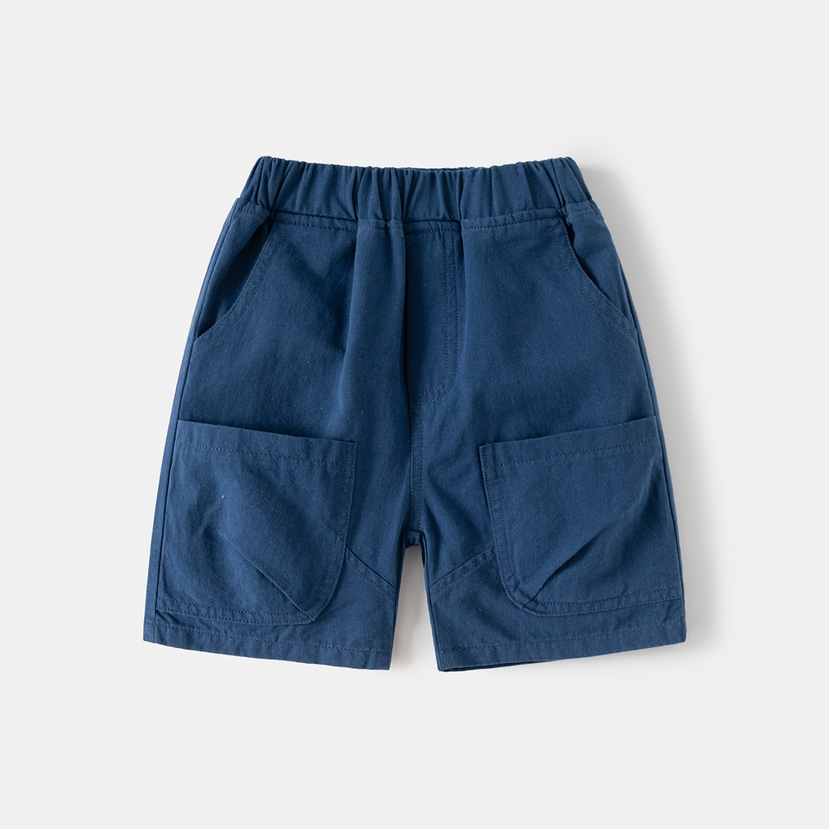 Navy blue spliced ​​double pocket shorts