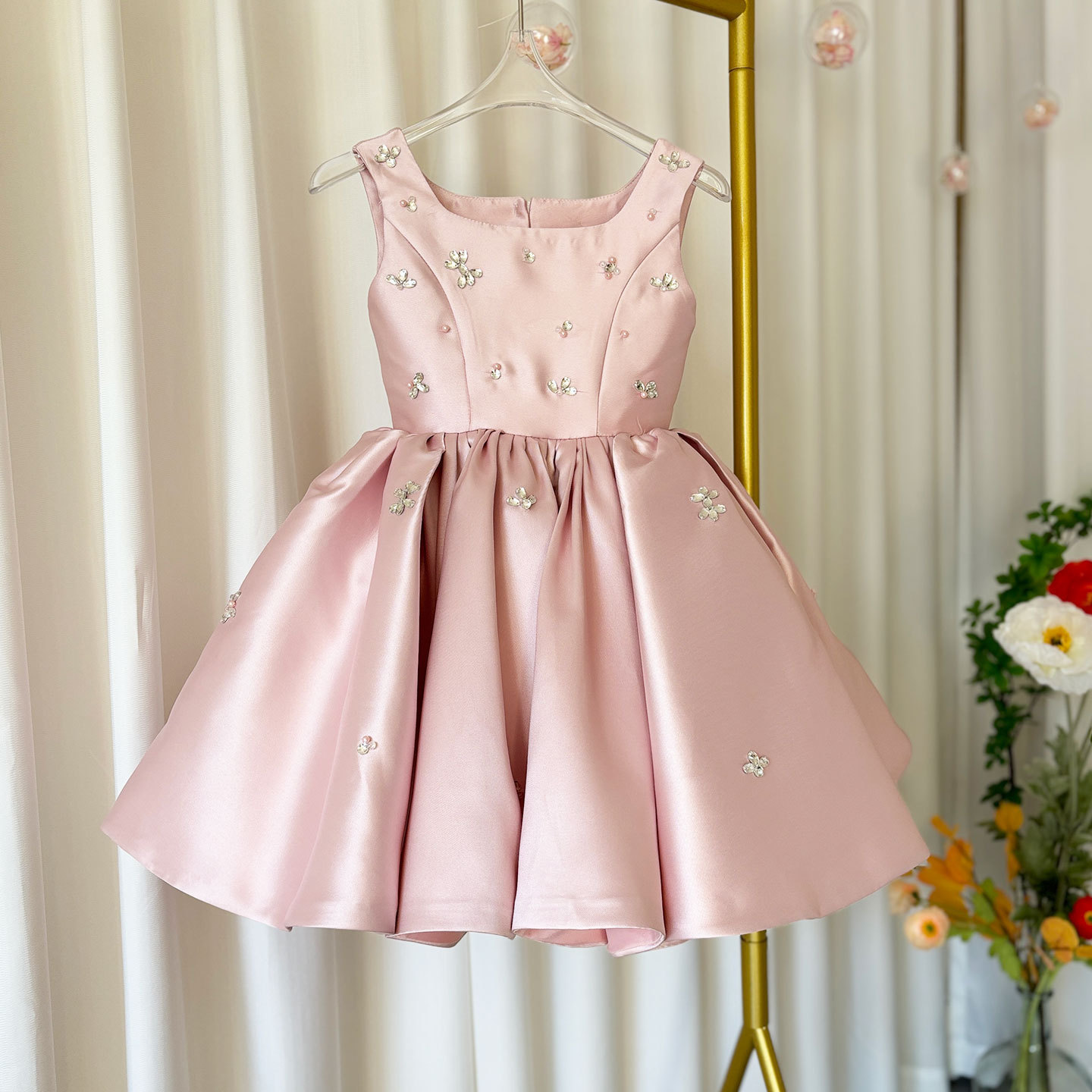 Pink Girls Dress Piano Playing High-end Little Host Princess Dress European and American AliExpress Children's dress