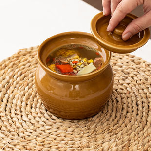 Ceramic Stew Pot with Underglaze Color, Traditional Style, High-Temperature Resistant, Thickened Stew Crock, Suitable for Home and Commercial Use, Single-Serving Soup Pot