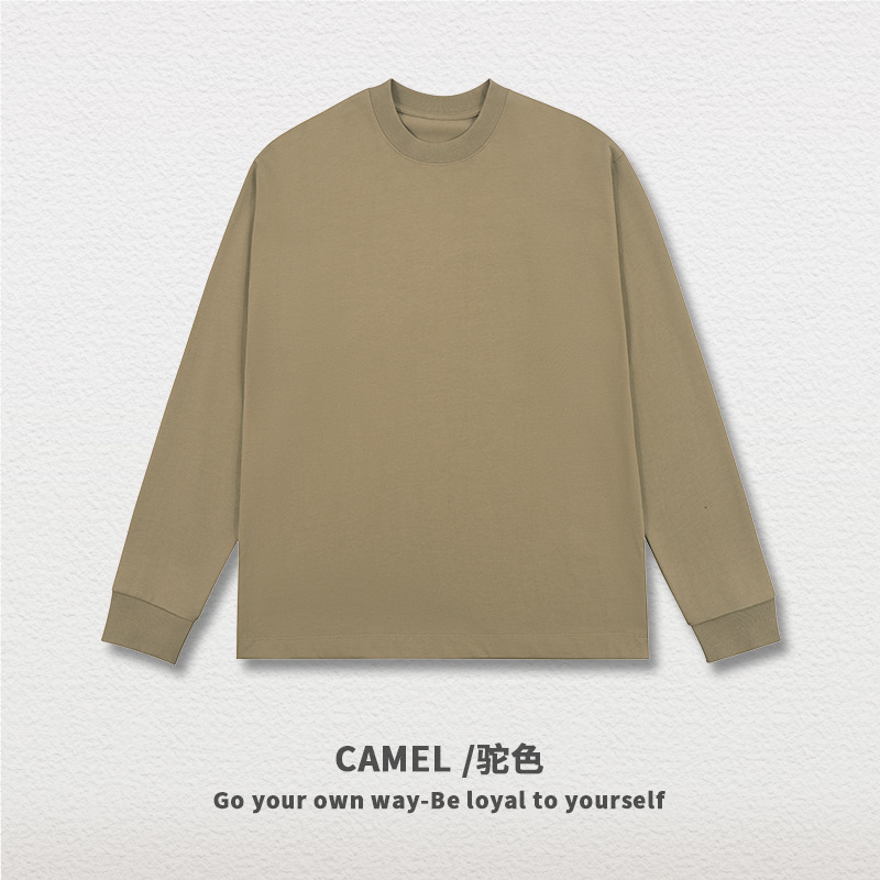 クロスボーダー330g重ポンド双紗長袖tシャツ男性ゆったり潮牌アメリカ式小襟元純綿底シャツtシャツオーダーメード