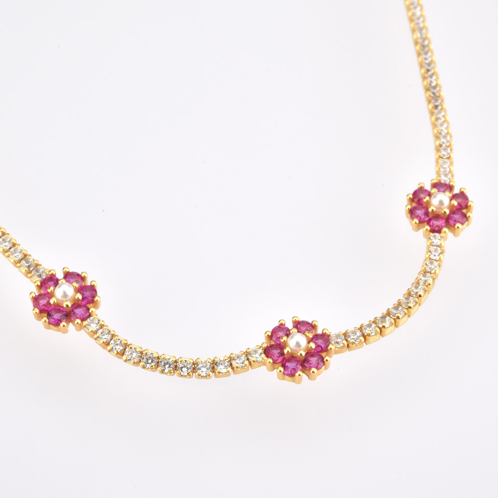 Necklace Classification 925 Sterling Silver Artificial Pearls Zircon Inlay Flower Necklace