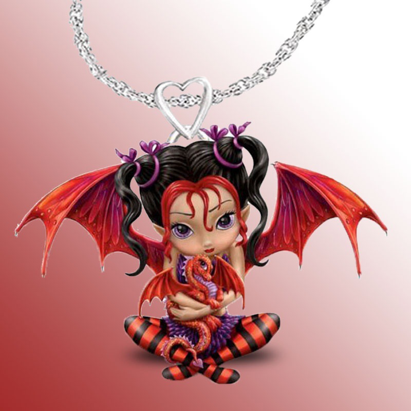 wish 新款3D打印 小火龙女孩项链卡通项链 吊坠项链 创意项链批发
