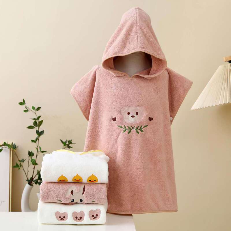 Cross Border Ins Children's Bath Towel Coral Fleece Cute Hooded Poncho Soft Absorbent Bathrobe Holiday Children's Beach Towel